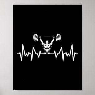 Heartbeat Barbell Bodybuilding Weightlift Gym W Poster