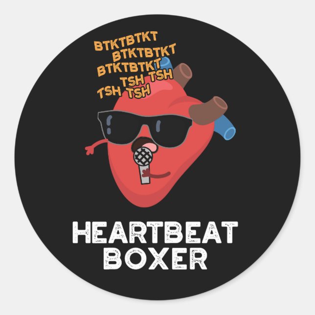 Heartbeat Boxer Funny Music Heart Pub Dark BG Runder Aufkleber (Vorderseite)