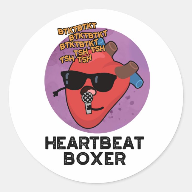 Heartbeat Boxer Funny Music Heart Pub Runder Aufkleber (Vorderseite)