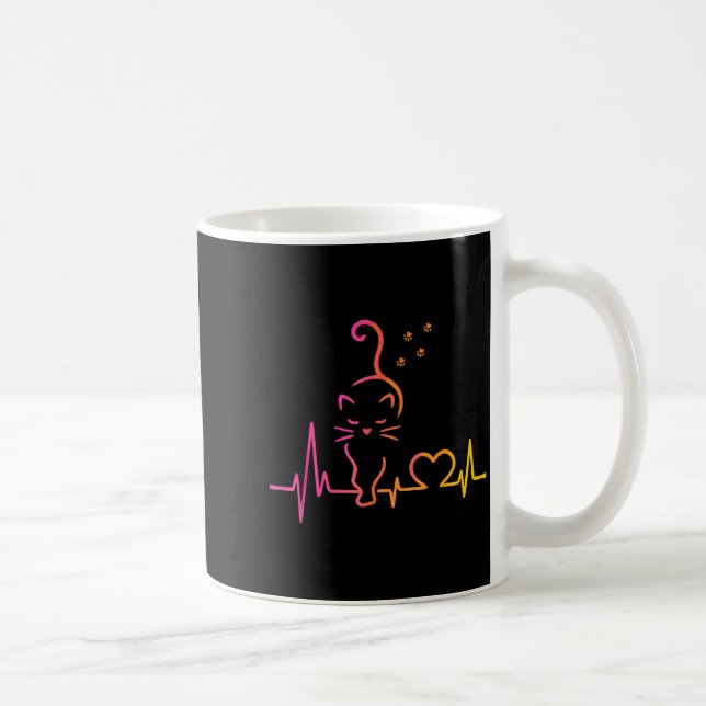 Heartbeat Cat Lover Animal Silhouette Cute Cat  Kaffeetasse (Rechts)