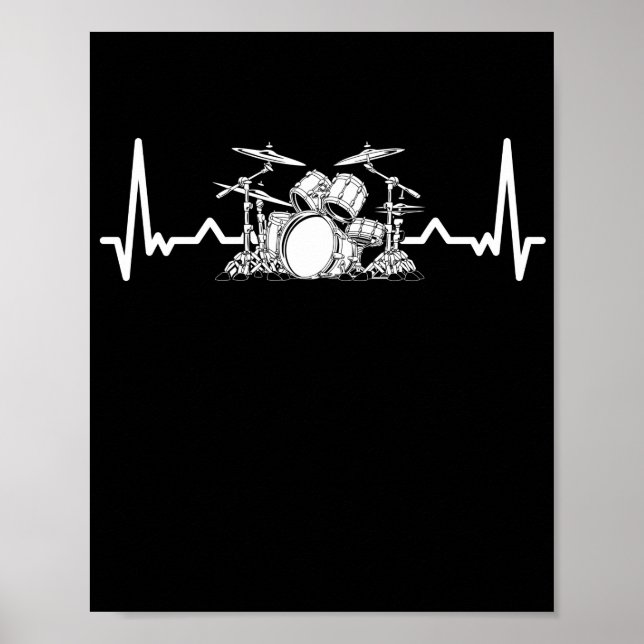 Heartbeat Drum Set Drummer Musiker Drumsticks Poster (Vorne)