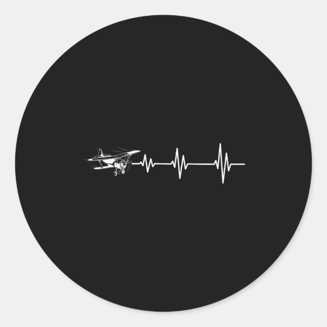 Heartbeat Flying Plane Pulse Line Retro Prop Aircr Runder Aufkleber (Vorderseite)