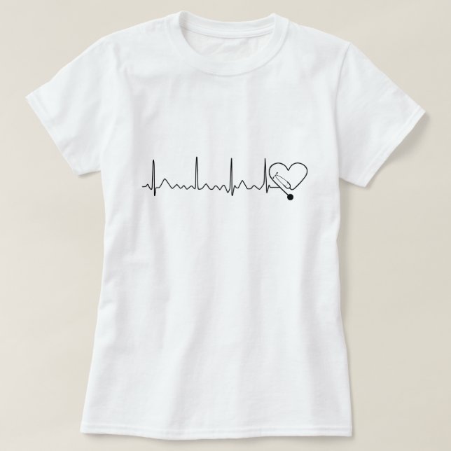 Heartbeat Heart Rate Nurse Doctor Stethoscope T-Shirt (Design vorne)