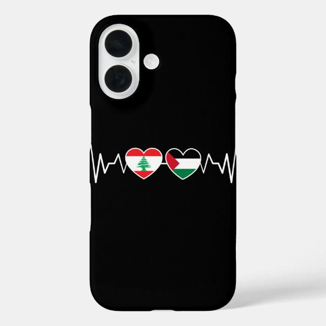 Heartbeat Libanon Palästina Unity Fahnen. iPhone 16 Hülle (Rückseite)