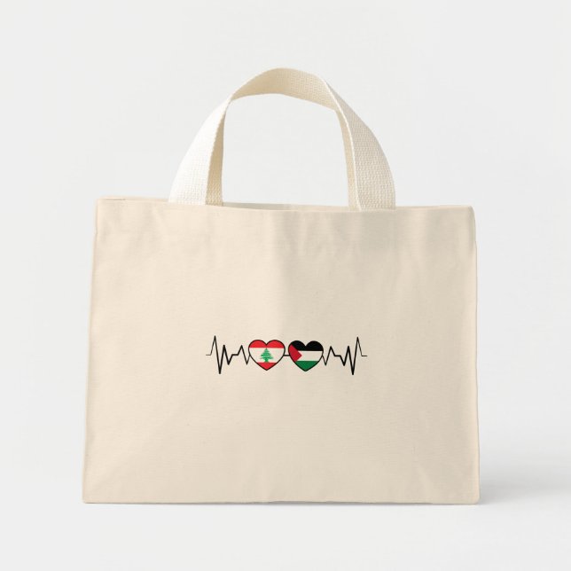 Heartbeat Libanon Palästina Unity Fahnen. Mini Stoffbeutel (Vorne)