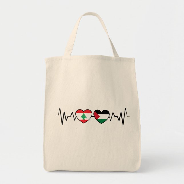 Heartbeat Libanon Palästina Unity Fahnen. Tragetasche (Vorne)