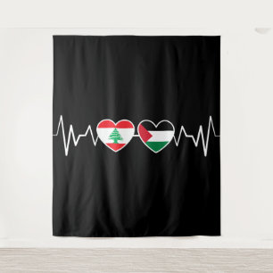 Heartbeat Libanon Palästina Unity Fahnen. Wandteppich