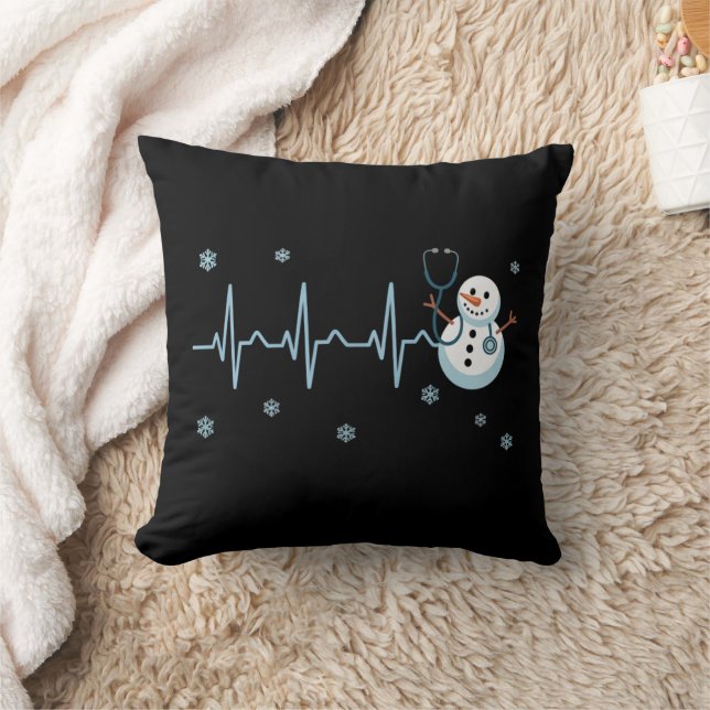 Heartbeat Nurse Snowman Weihnachten Kissen (Decke)