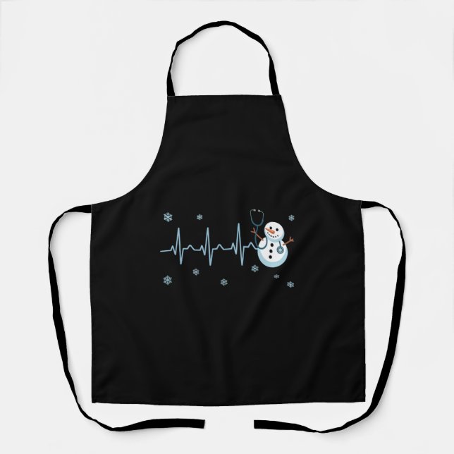 Heartbeat Nurse Snowman Weihnachten Schürze (Vorderseite)