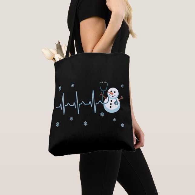 Heartbeat Nurse Snowman Weihnachten Tasche (Von Nahem)