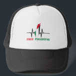 Heartbeat of Palestine Free Palestine Map stoppte  Truckerkappe<br><div class="desc">Mit unserem exklusiven "Heartbeat of Palestine"-Design bekunden Sie Ihre Solidarität und Unterstützung für Palästina. Diese mächtige Schöpfung zeigt die Karte Palästinas, die mit einer Herzschlaglinie verflochten ist und die Widerstandskraft und Stärke des palästinensischen Volkes symbolisiert. Die Botschaft "Freie Palästina" geht mutig mit der Konzeption einher und spiegelt die Forderung nach...</div>