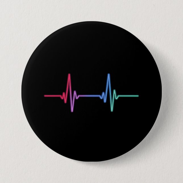 Heartbeat Rainbow Pride LGBTQ Alleinstehend Button (Vorderseite)