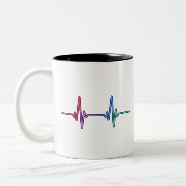 Heartbeat Rainbow Pride LGBTQ Alleinstehend Zweifarbige Tasse (Links)