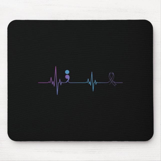 Heartbeat Semicolon Suicide Prevention Awareness  Mousepad (Vorne)