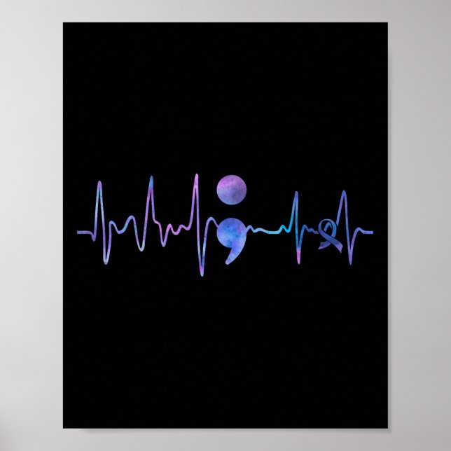 Heartbeat Semicolon Suizidprävention Bewusstsein Poster (Vorne)