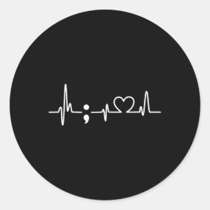 Heartbeat Semicolon - Suizidprävention Bewusstsein Runder Aufkleber