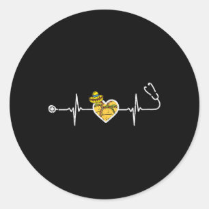 Heartbeat Taco Sombrero Stethoscope Cinco De Mayo Runder Aufkleber