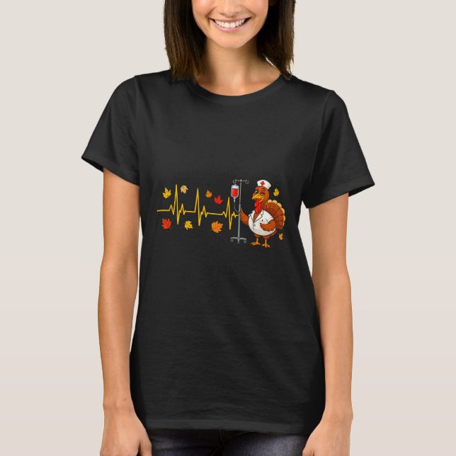 Heartbeat Turkey Funny Nurse Thanksgiving Fall Des T-Shirt (Vorderseite)