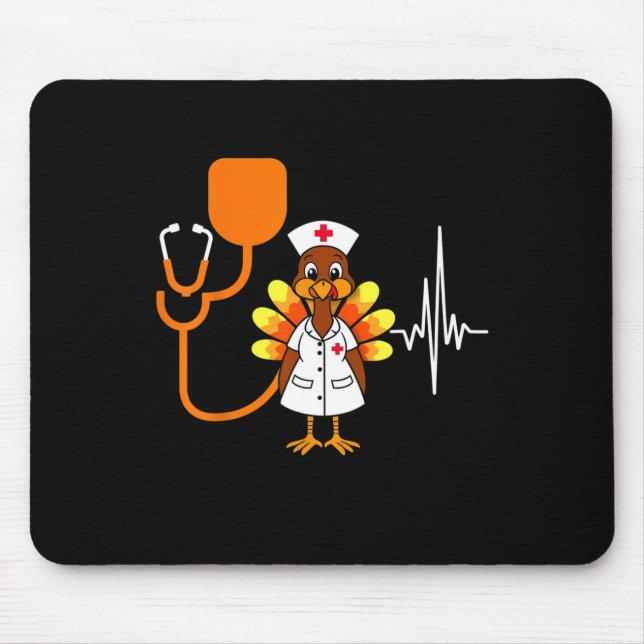 Heartbeat Turkey Nurse Erntedank Scrub Top Fall Mousepad (Vorne)