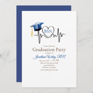 Heartbeat und Blue Graduation Cap Einladung