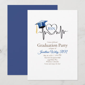 Heartbeat und Blue Graduation Cap Einladung
