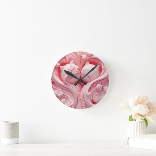 Heartbound Cats in Pastel Pink Runde Wanduhr (Zuhause)