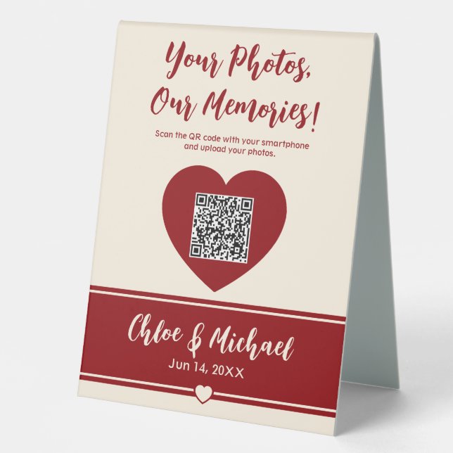 Heartfelt Blooms Hochzeiten Foto Sharing QR Code Tischaufsteller (Vorderseite)