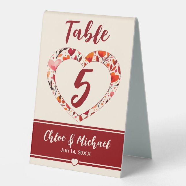 Heartfelt Blooms Wedding Tischaufsteller (Vorderseite)