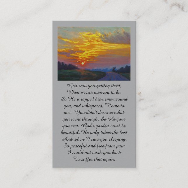 Heartfelt Condolences Sunrise Purple Red Prayer  Visitenkarte (Vorderseite)