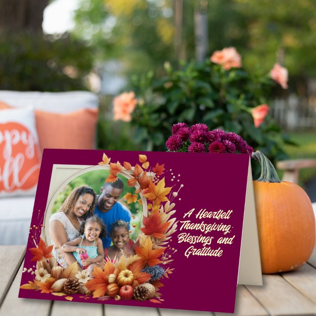 Heartfelt Erntedank Segen Foto (Share heartfelt gratitude with this elegant autumn photo frame of love and thanks.)