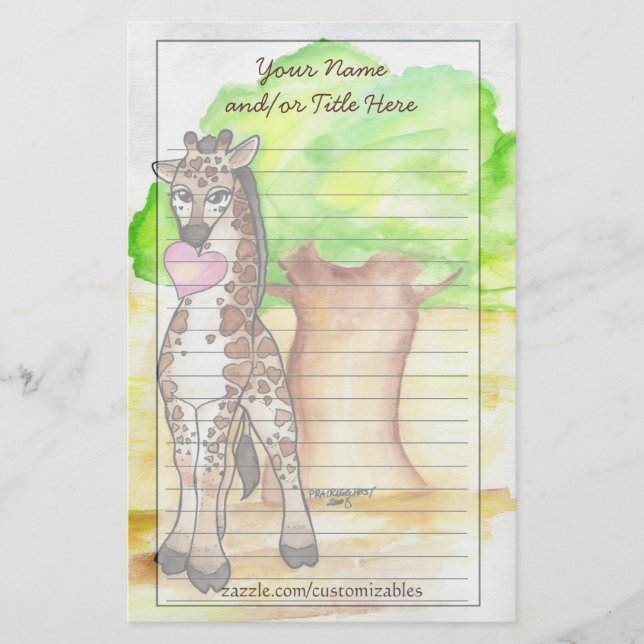 Heartfelt Giraffe Stationery Briefpapier (Vorderseite)