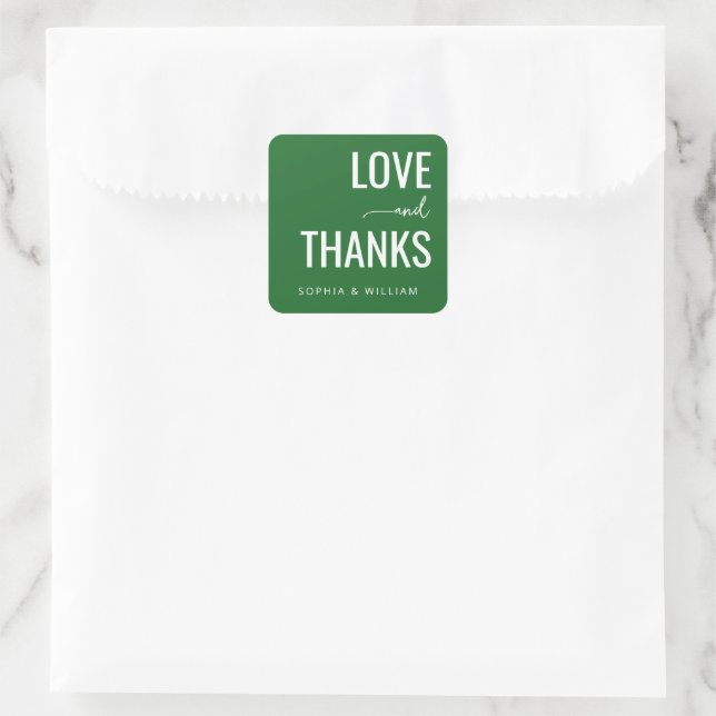 Heartfelt Green Typographic Greeting Quadratischer Aufkleber (Tasche)