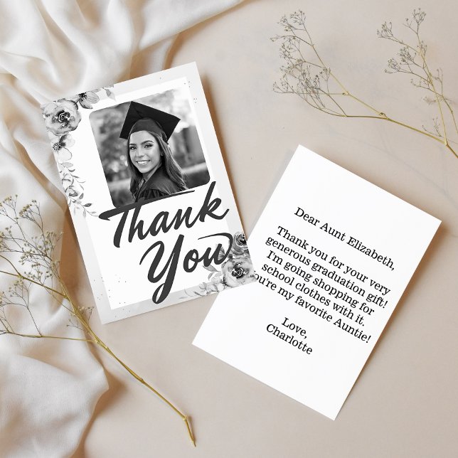 Heartfelt Note Ttie Abschluss Foto Floral Dankeskarte (Graduation Thank You Card)