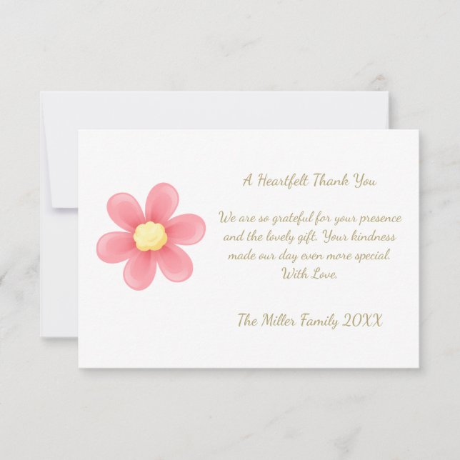 Heartfelt Thank You Card with Pink Daisy  Dankeskarte (Vorderseite)