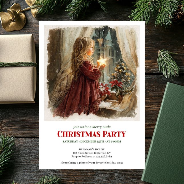 Heartfelt Victorian Little Girl Awaiting Santa  Einladung (Heartfelt Victorian Little Girl Awaiting Santa Digital Invite)