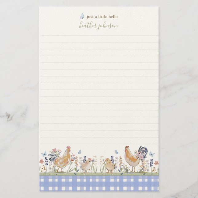 Hearthlight Notes Frühling Weiche Wiese Gingham Briefpapier (Vorderseite)