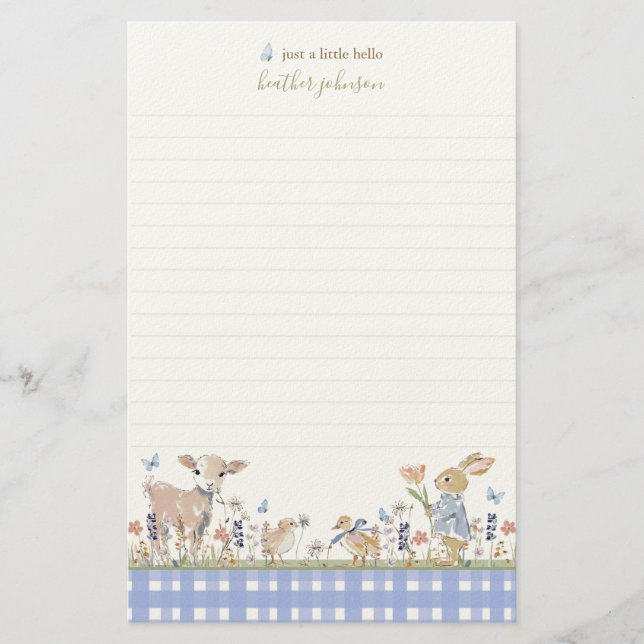 Hearthlight Notes Frühling Weiche Wiesen Gingham Briefpapier (Vorderseite)