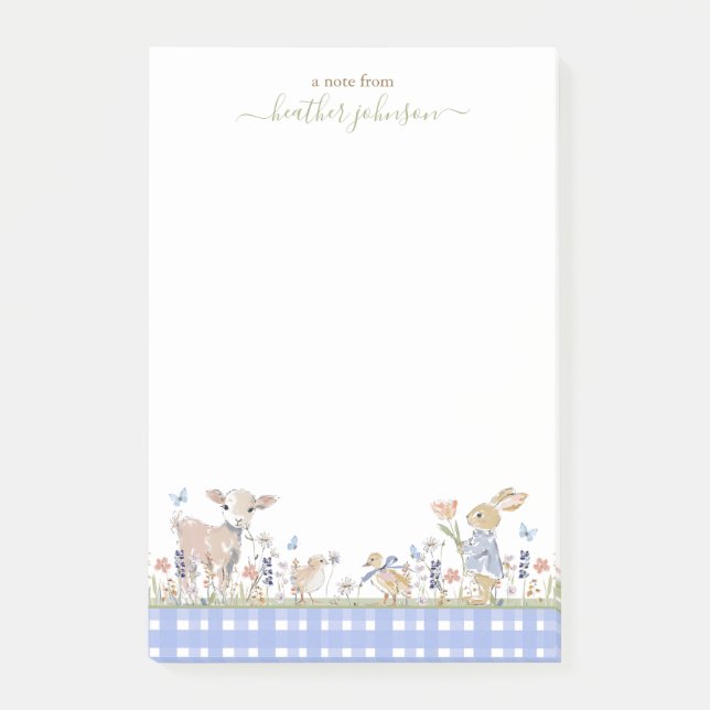 Hearthlight Notes Spring Soft Meadow Gingham Post-it Klebezettel (Vorderseite)