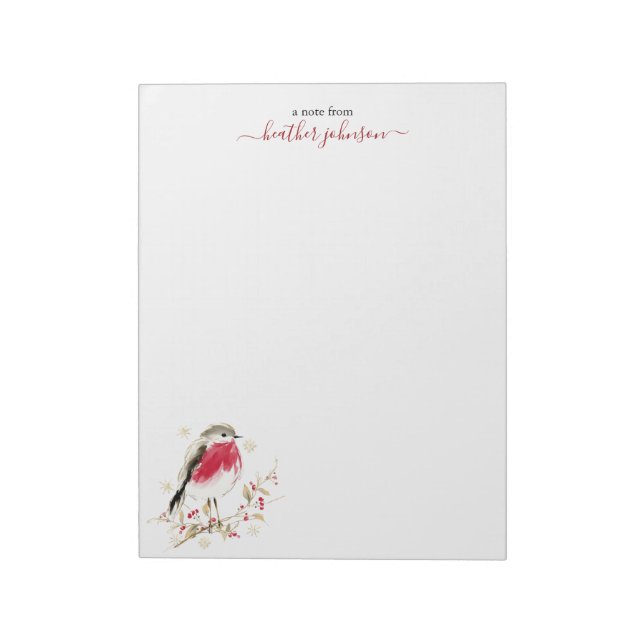 Hearthlight Notes Winter Robin Bird Personalized Notizblock (Rotiert)
