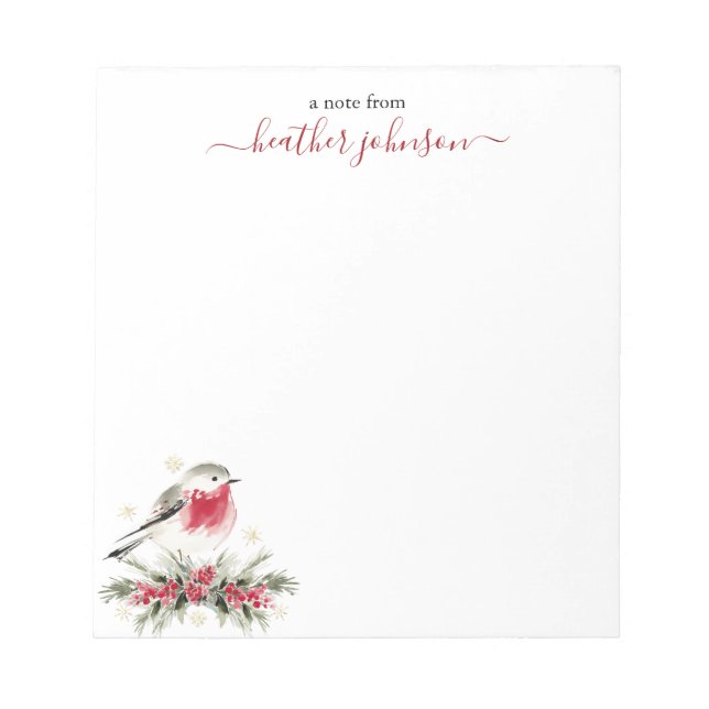 Hearthlight Notes Winter Robin Bird Personalized Notizblock (Vorderseite)