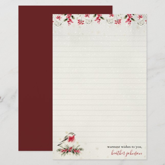Hearthlight Notes Winter Robin Vogel Personalisier Briefpapier (Vorne/Hinten)