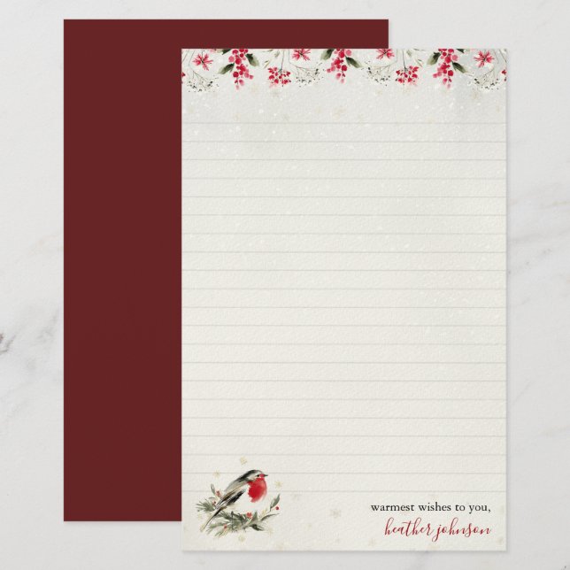 Hearthlight Notes Winter Robin Vogel Personalisier Briefpapier (Vorne/Hinten)