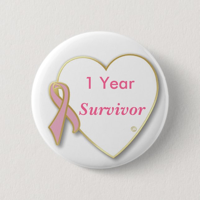 HeartPin-1yr, Brustkrebs Überlebender Button (Vorderseite)