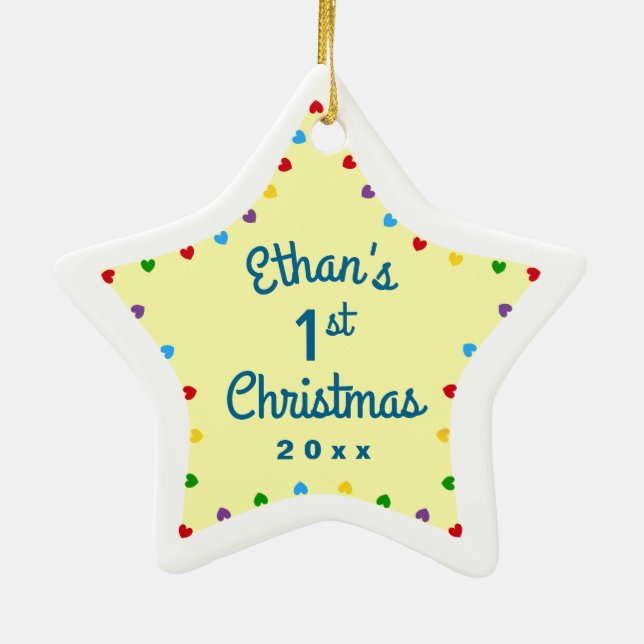 Hearts 1. First Baby's Christmas Geschenk Star Keramikornament (Hinten)