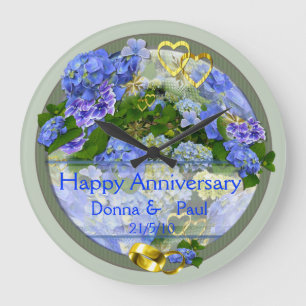 Hearts and Hydrangeas ~ Anniversary Clock Große Wanduhr