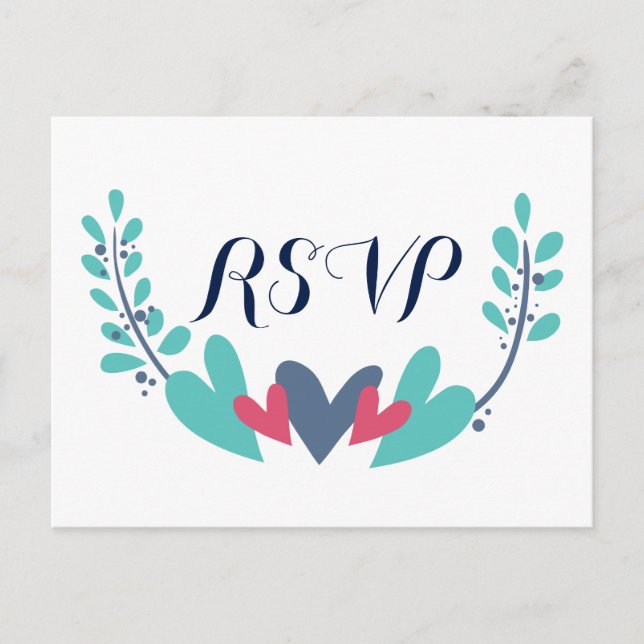 Hearts and Vines Wedding RSVP Postcard Einladungspostkarte (Vorderseite)