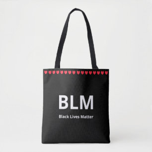 Hearts & Black Lives Matter BLM Text auf Schwarz Tasche