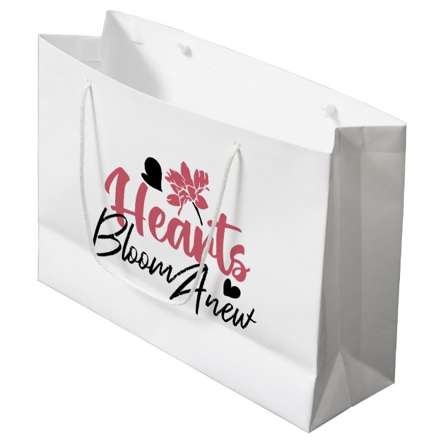 Hearts Bloom new - inspirierendes Blumenzitat Große Geschenktüte (Vorderseite Schrägansicht)
