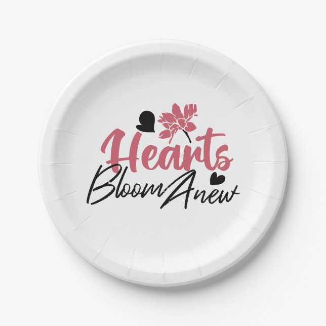 Hearts Bloom new - inspirierendes Blumenzitat Pappteller (Vorderseite)
