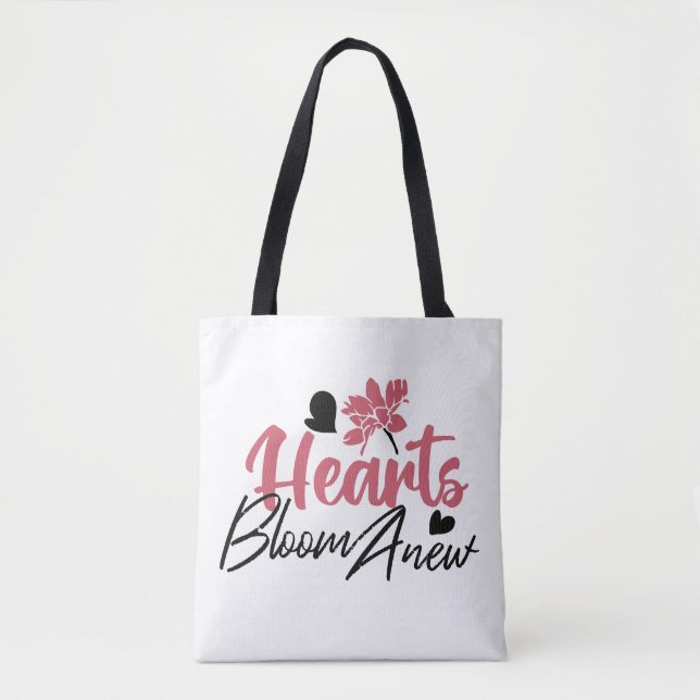 Hearts Bloom new - inspirierendes Blumenzitat Tasche (Vorderseite)